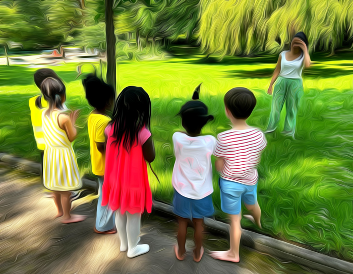 Les flâneries du mercredi, enfants dans un jardin, metanature